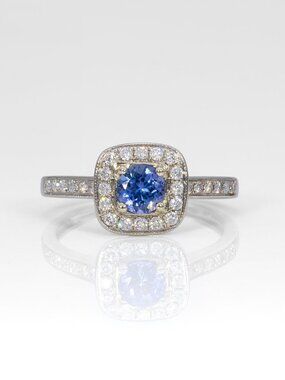 Estate 0.55Ct Tanzanite & Natural Diamond Accent Ring in Solid 14K White Gold